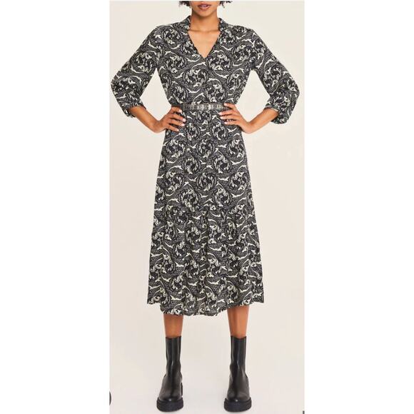 BA&SH S Black patterned song midi dress - Picture 1 of 9